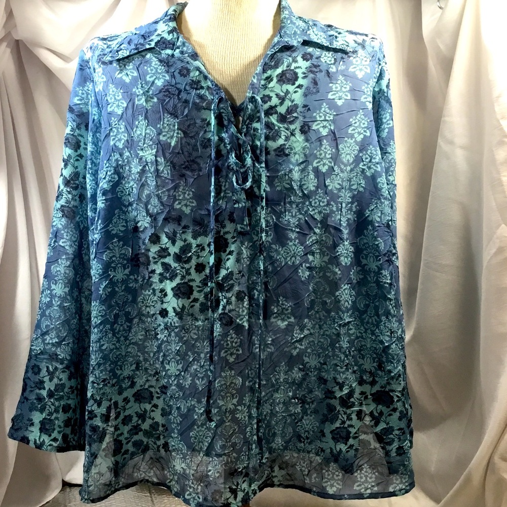 14/16W White Stag Semi-Sheer Tie Up Boho Tunic